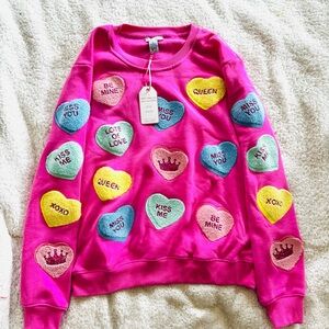 🩷 NEW Valentine’s Day Conversation Heart Patchwork Sweatshirt - Pink